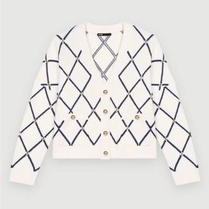 NWT MAJE Cardigan DIAMOND PATTERN KNITTED CARDIGAN. Size 3. Fits like Large